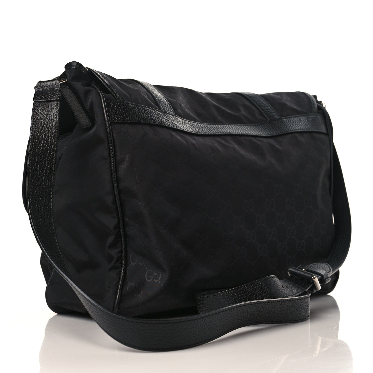 Gucci Nylon Monogram Double Buckle Flap Messenger Bag Black 3 of 9
