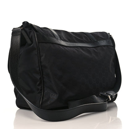 Gucci Nylon Monogram Double Buckle Flap Messenger Bag Black 3 of 9