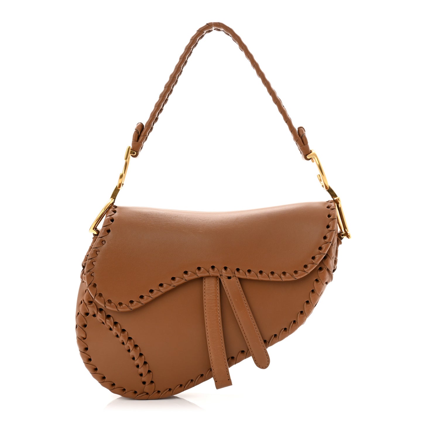 Calfskin Whipstitch Saddle Bag Brown