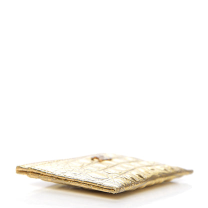 Chanel Metallic Calfskin Crocodile Embossed Cocodile Card Holder Gold 3 of 8