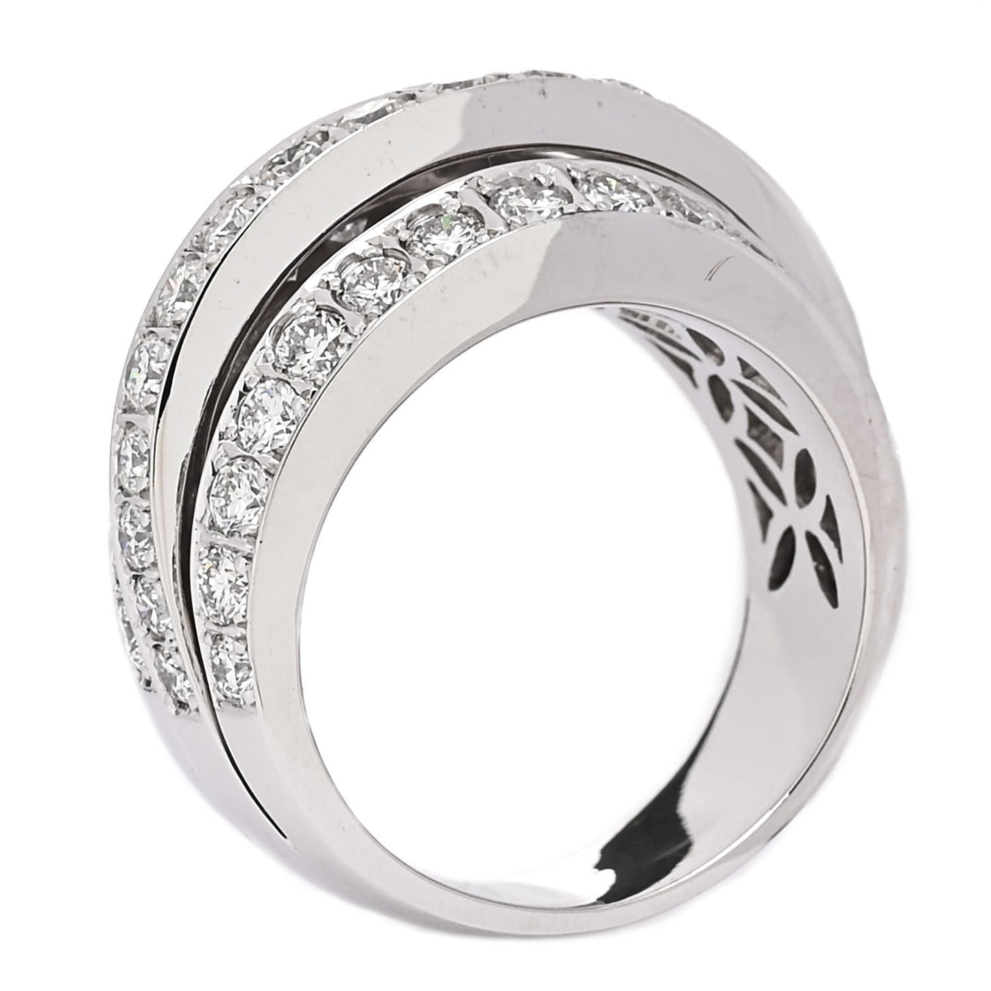 18K White Gold Diamond 2.45ctw Three-Row Ring 56 7.5