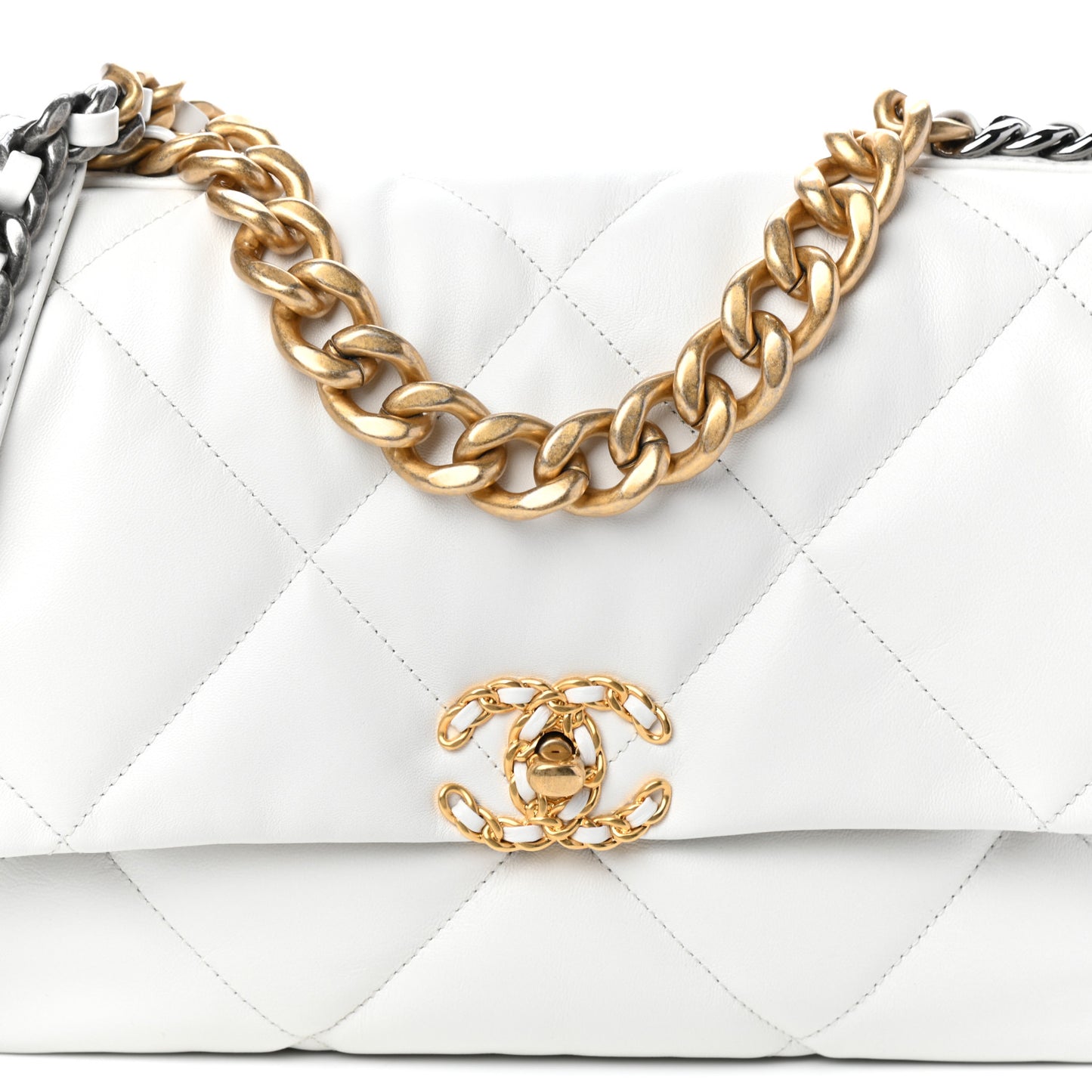 Goatskin Quilted Large Chanel 19 Flap White