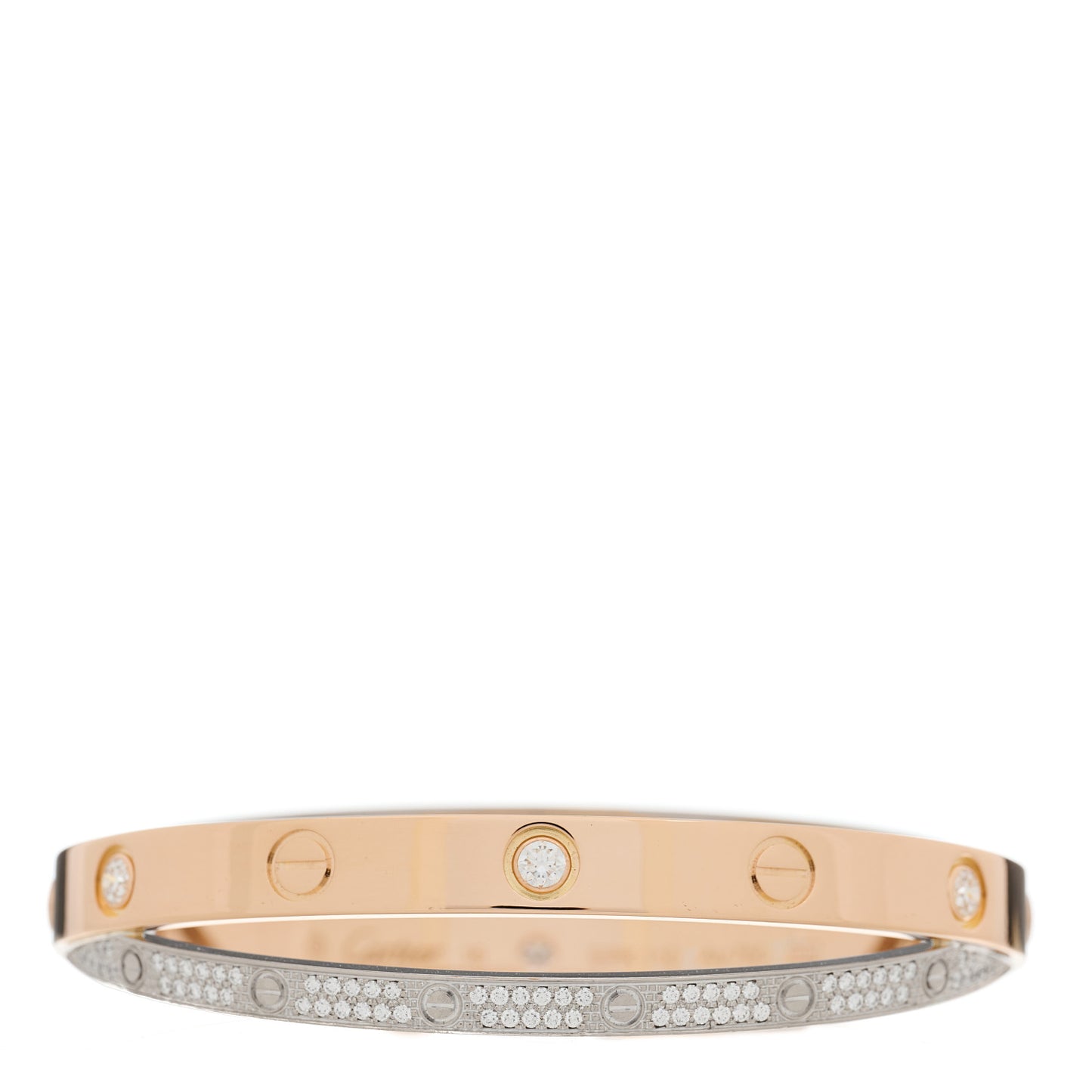 18K Pink White Gold Diamond Double LOVE Paved Bracelet 16