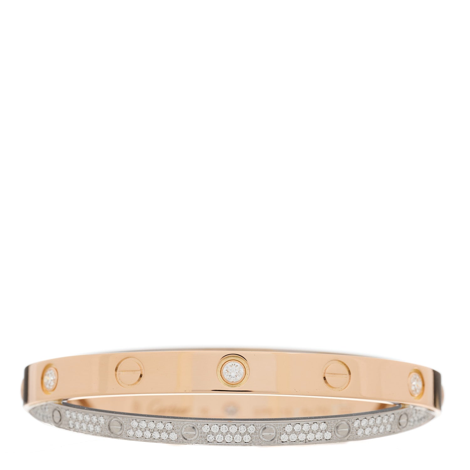 Cartier 18K Pink White Gold Diamond Double LOVE Paved Bracelet 16 2 of 7
