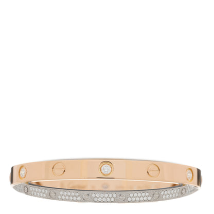 Cartier 18K Pink White Gold Diamond Double LOVE Paved Bracelet 16 2 of 7
