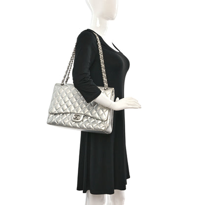Chanel Metallic Lambskin Quilted Maxi Single Flap Silver 2 of 13