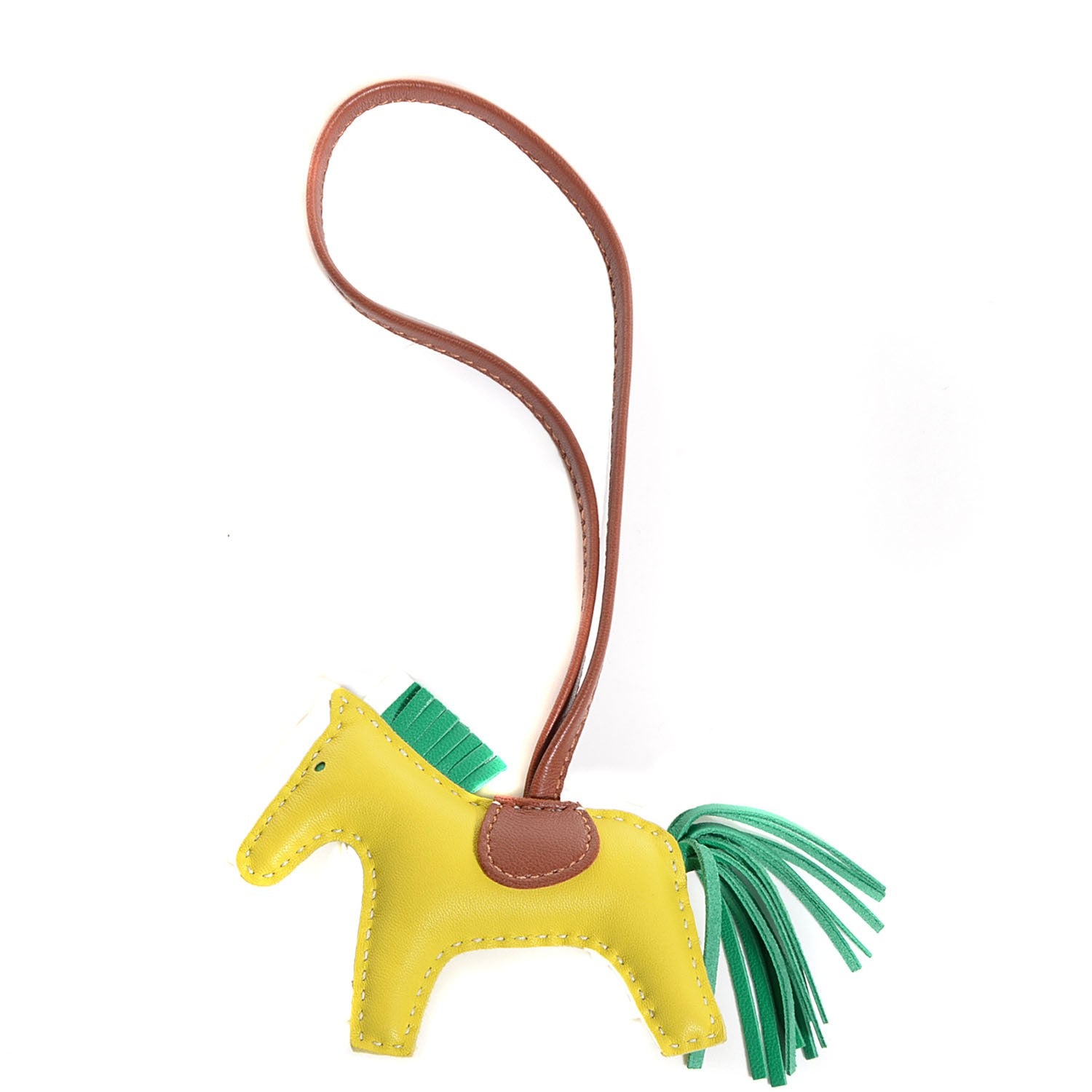 Hermes Milo Lambskin Grigri Rodeo Horse Bag Charm PM Lime Menthe Fauve 1 of 5