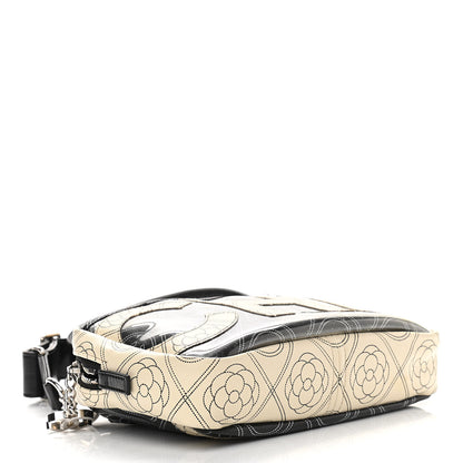 Chanel Coated Canvas Calfskin Camellia Printed Camera Case Black Beige 4 of 14