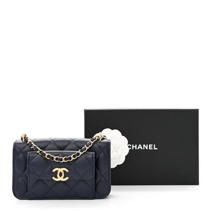 Chanel Caviar Quilted Pocket Twins Clutch With Chain Navy Blue 12 of 12