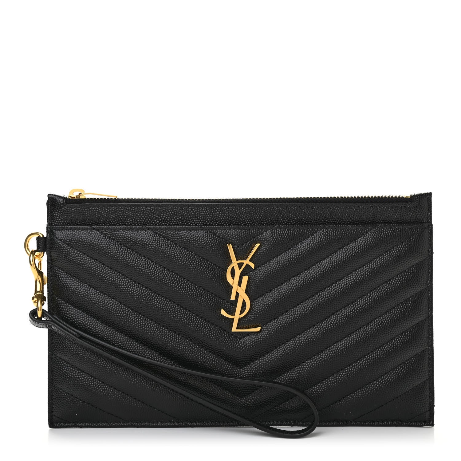 Saint Laurent Grain De Poudre Chevron Monogram Large Bill Pouch Black 1 of 7