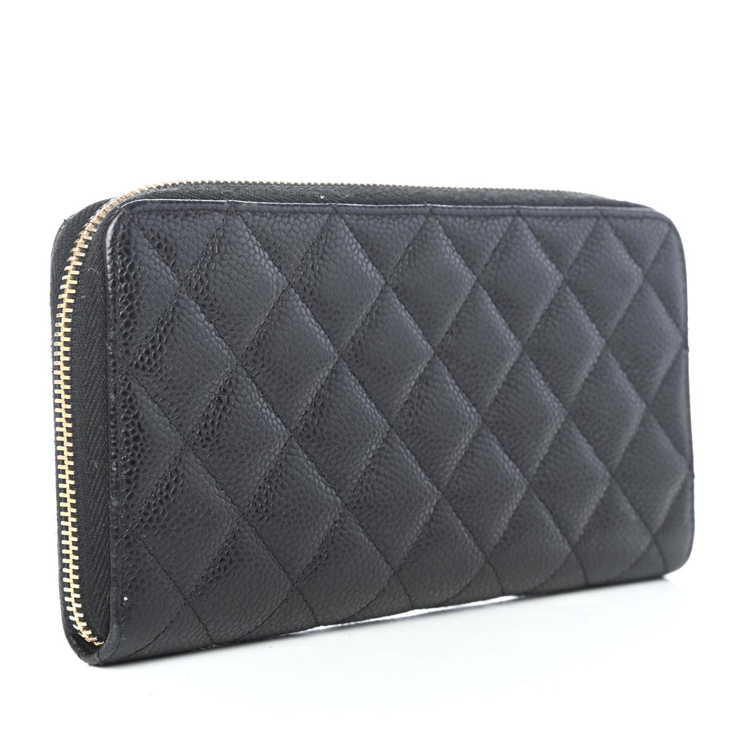 Caviar Quilted Large Gusset Zip Around Wallet Black