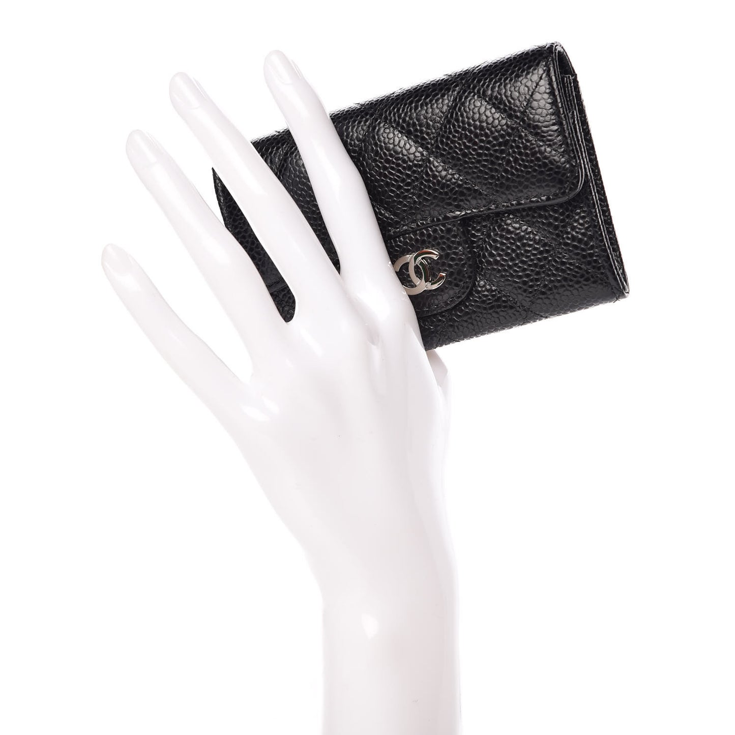 Caviar Quilted Flap Card Holder Black