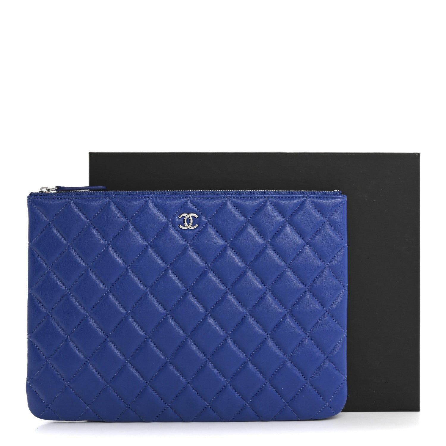 Chanel Lambskin Quilted Medium Cosmetic Case Blue 9 of 9