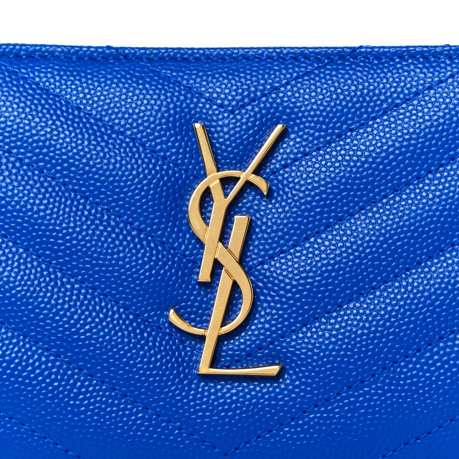 Saint Laurent Grain De Poudre Matelasse Chevron Monogram Compact Zip Around Wallet Bleu Majorelle 10 of 11
