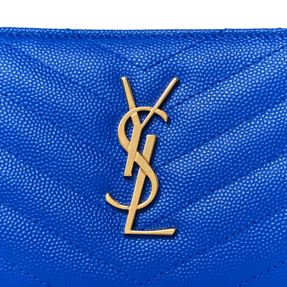 Saint Laurent Grain De Poudre Matelasse Chevron Monogram Compact Zip Around Wallet Bleu Majorelle 10 of 11