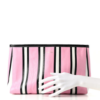 Balenciaga Agneau Arena Striped Large Barbes Z Pouch with Handle Candy Pink Black 2 of 8