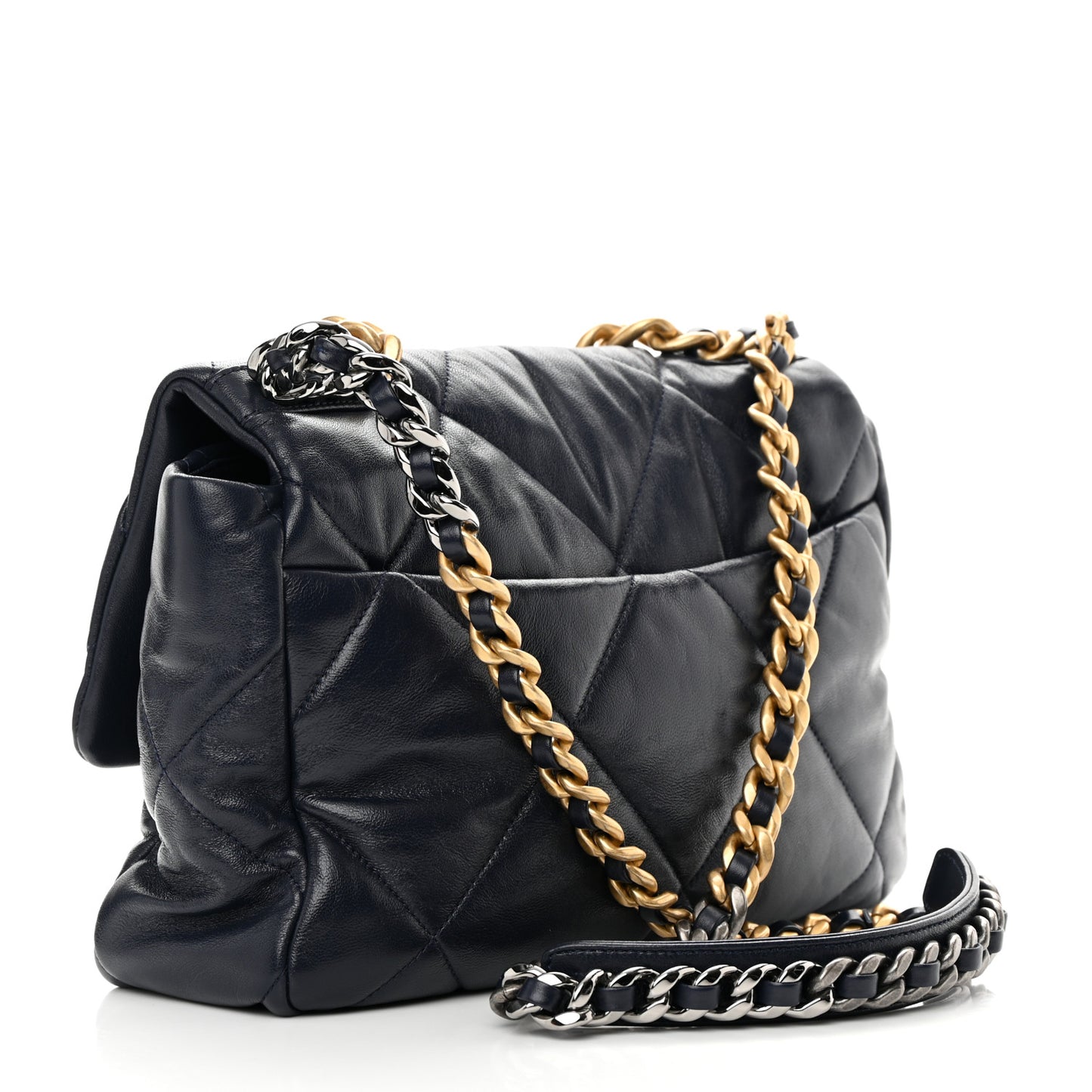 Goatskin Quilted Large Chanel 19 Flap Navy Blue