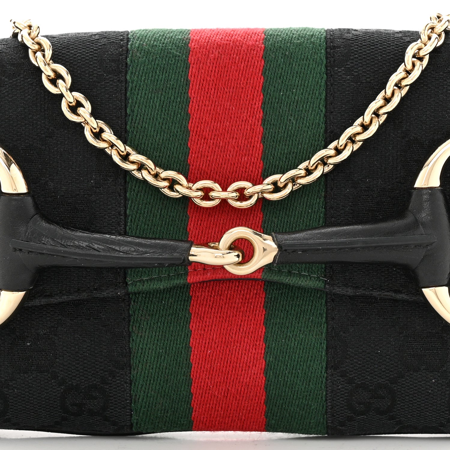 Gucci Monogram Web Horsebit Chain Clutch Black 8 of 11
