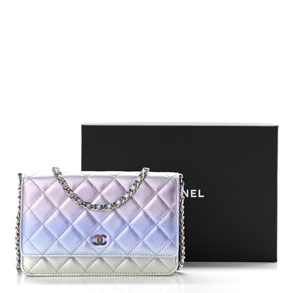 Chanel Gradient Metallic Calfskin Quilted Wallet On Chain WOC Silver Blue Yellow Purple 12 of 12