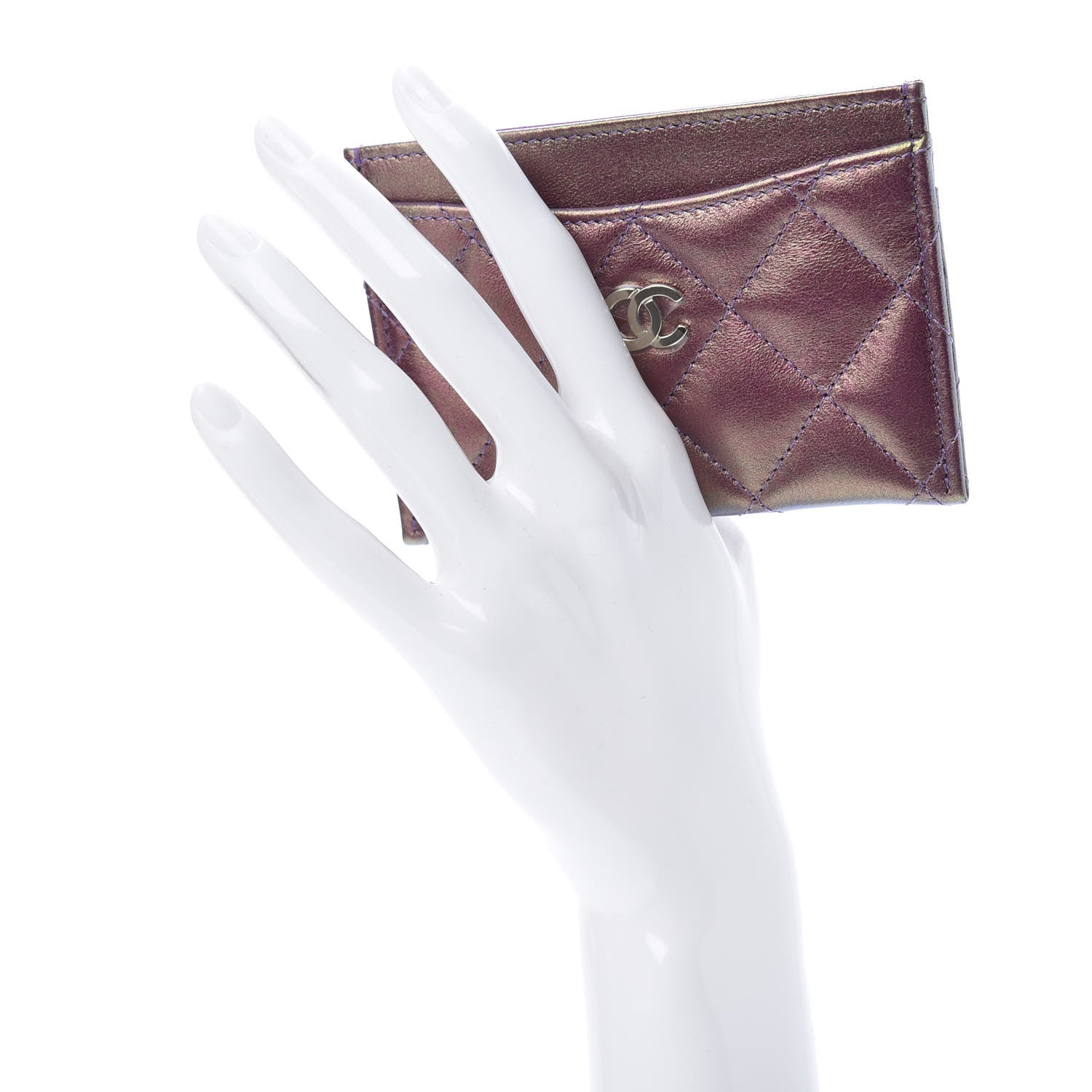 Chanel Iridescent Lambskin Quilted Card Holder Purple 2 of 9