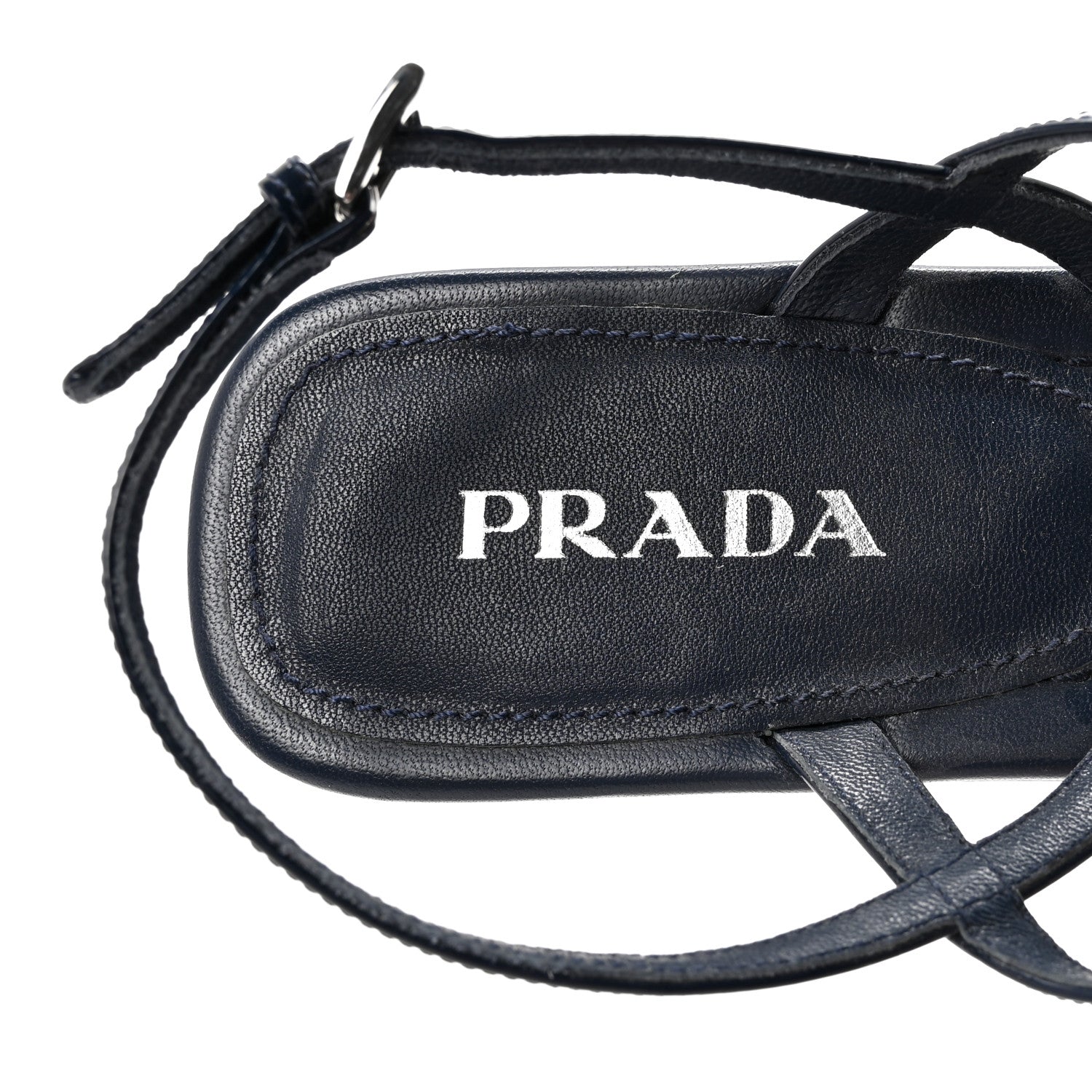 Prada Vernice Metal Triangle Logo Slingback Flat Thong Sandals 38 Navy 8 of 8