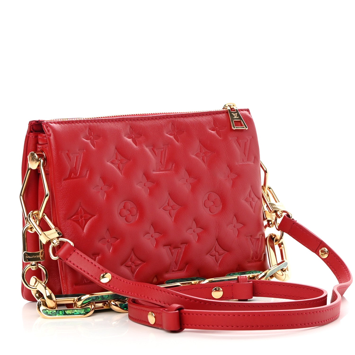 Louis Vuitton Mother of Pearl Lambskin Embossed Monogram Coussin BB Red Green 3 of 13