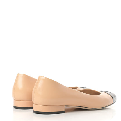 Chanel Lambskin Patent Cap Toe CC Ballerina Flats 40 Beige Black 4 of 15