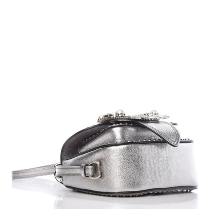 Miu Miu Goatskin Madras Soft Calf Crystal Embellished Dahlia Shoulder Bag Chrome 5 of 13