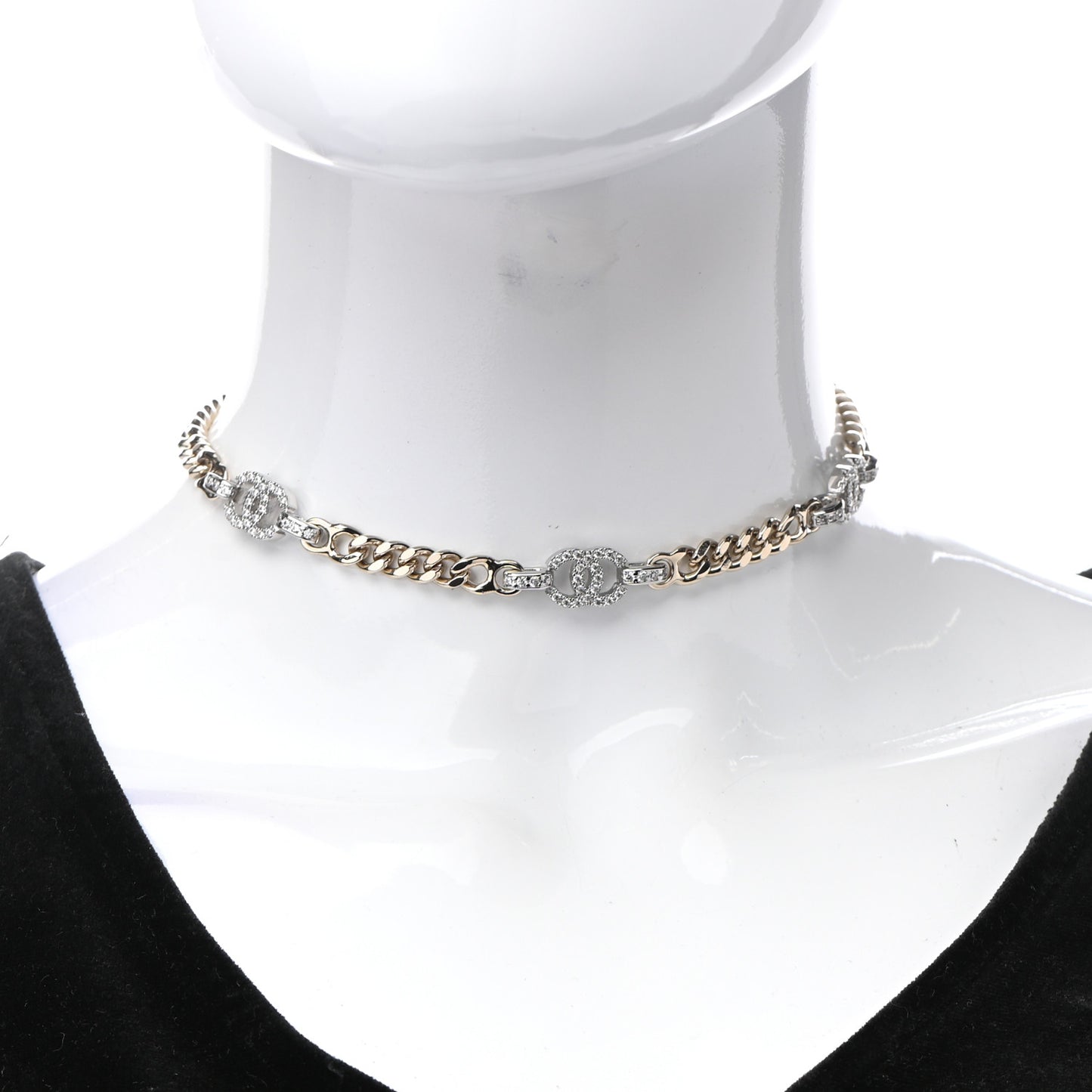 Crystal CC Chain Links Choker Necklace Gold