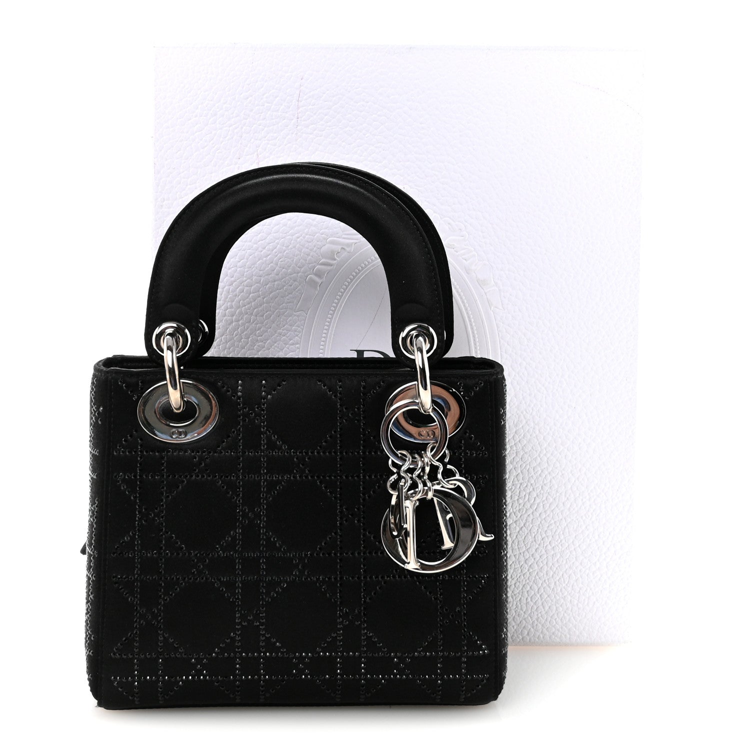 Christian Dior Satin Crystal Cannage Mini Lady Dior Black 1824917