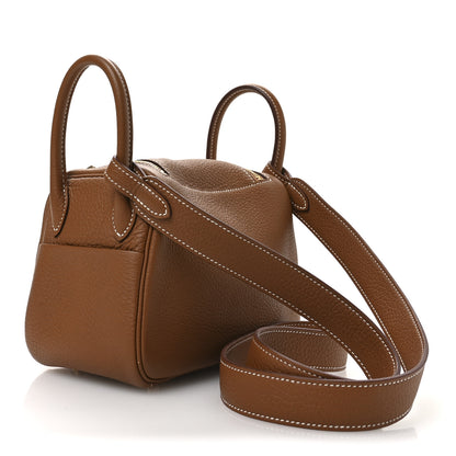 Hermes Taurillon Clemence Mini Lindy 20 Gold 3 of 10