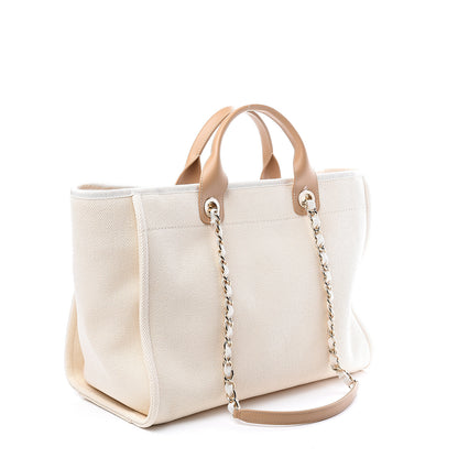 Chanel Canvas Pearl Medium Deauville Tote Ecru Beige 2 of 9