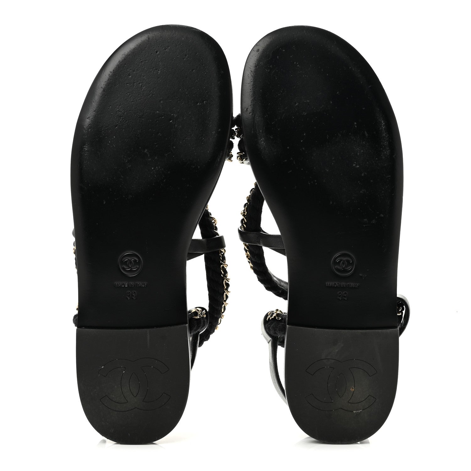 Chanel Cord Lambskin CC Chain Sandals 39 Black 6 of 9