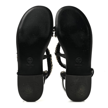 Chanel Cord Lambskin CC Chain Sandals 39 Black 6 of 9