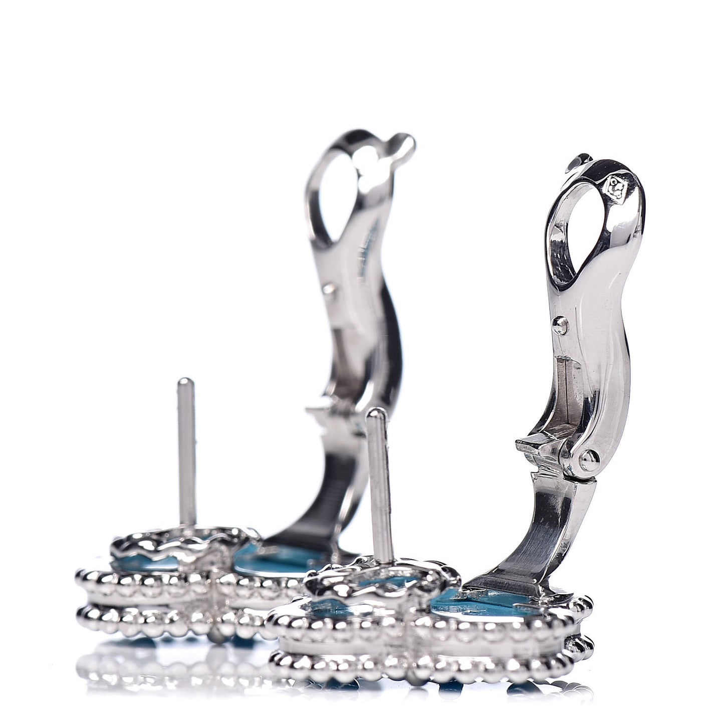 18K White Gold Turquoise Vintage Alhambra Earrings