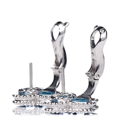 Van Cleef & Arpels 18K White Gold Turquoise Vintage Alhambra Earrings 3 of 5