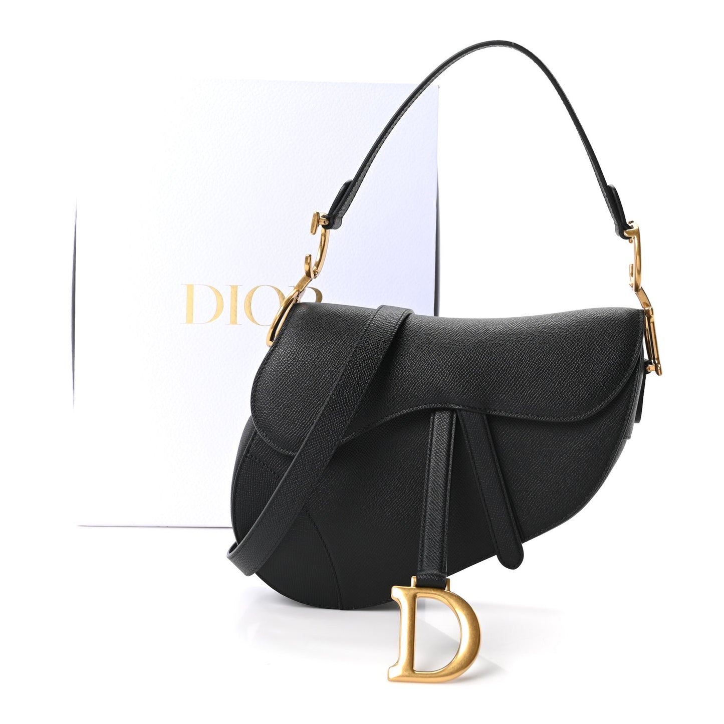 Grained Calfskin Saddle Bag With Strap Black