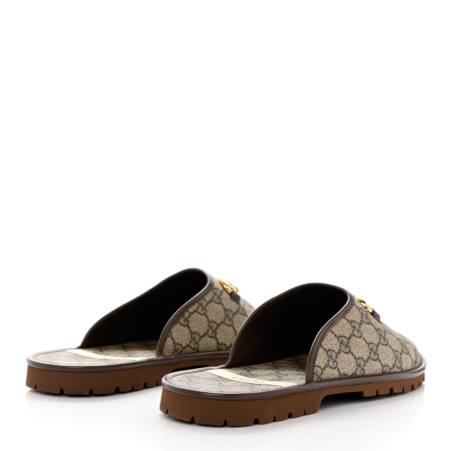 GG Supreme Monogram Granada Kid Mens Horsebit Lug Sole Mules 11.5 Beige Ebony New Acero