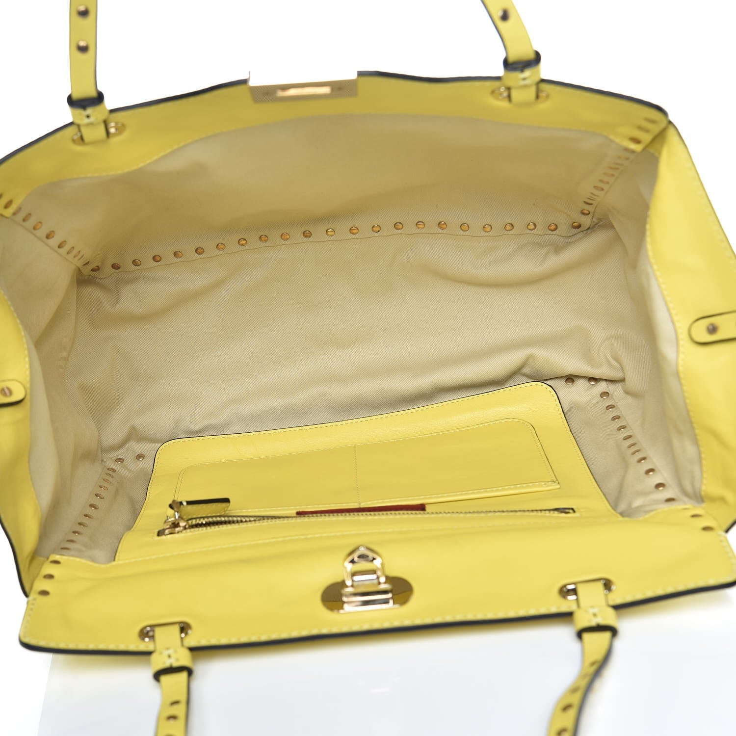 Valentino Garavani Vitello Medium Rockstud Tote Yellow 5 of 9