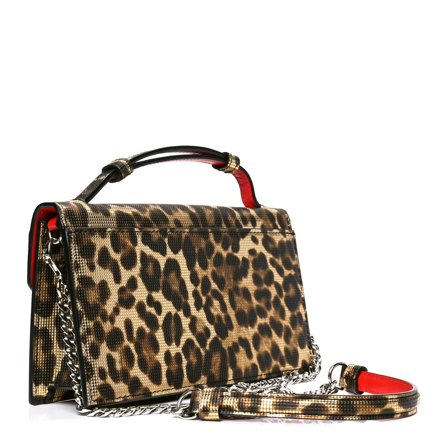 Christian Louboutin Metallic Calfskin Coins Leopard Print Small Elisa Baguette Gold Silver 3 of 7