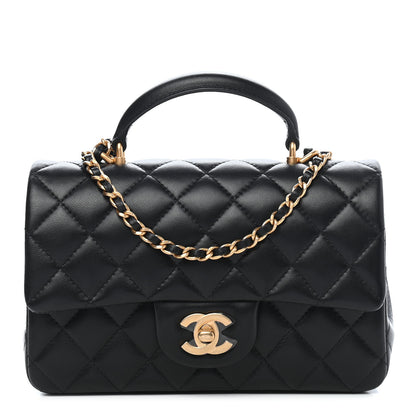 Chanel Lambskin Quilted Mini Top Handle Rectangular Flap Black 1 of 9