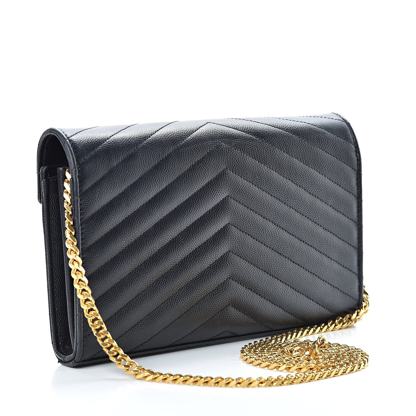 Grain De Poudre Matelasse Chevron Monogram Chain Wallet Black