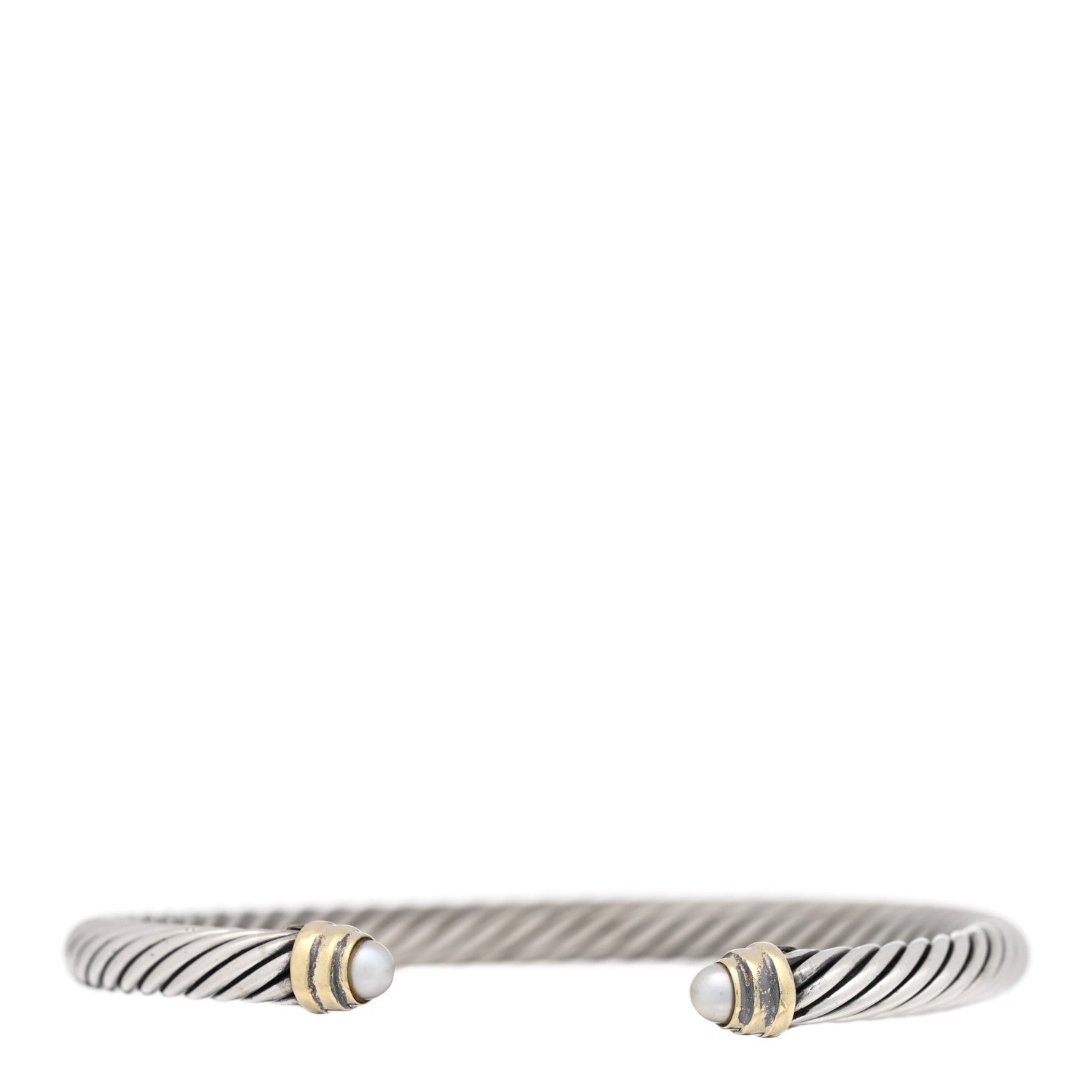 David Yurman Sterling Silver 14K Yellow Gold Cultured Pearl 5mm Cable Classics Petite Color Bracelet 1 of 3