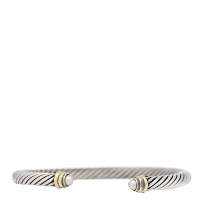 David Yurman Sterling Silver 14K Yellow Gold Cultured Pearl 5mm Cable Classics Petite Color Bracelet 1 of 3