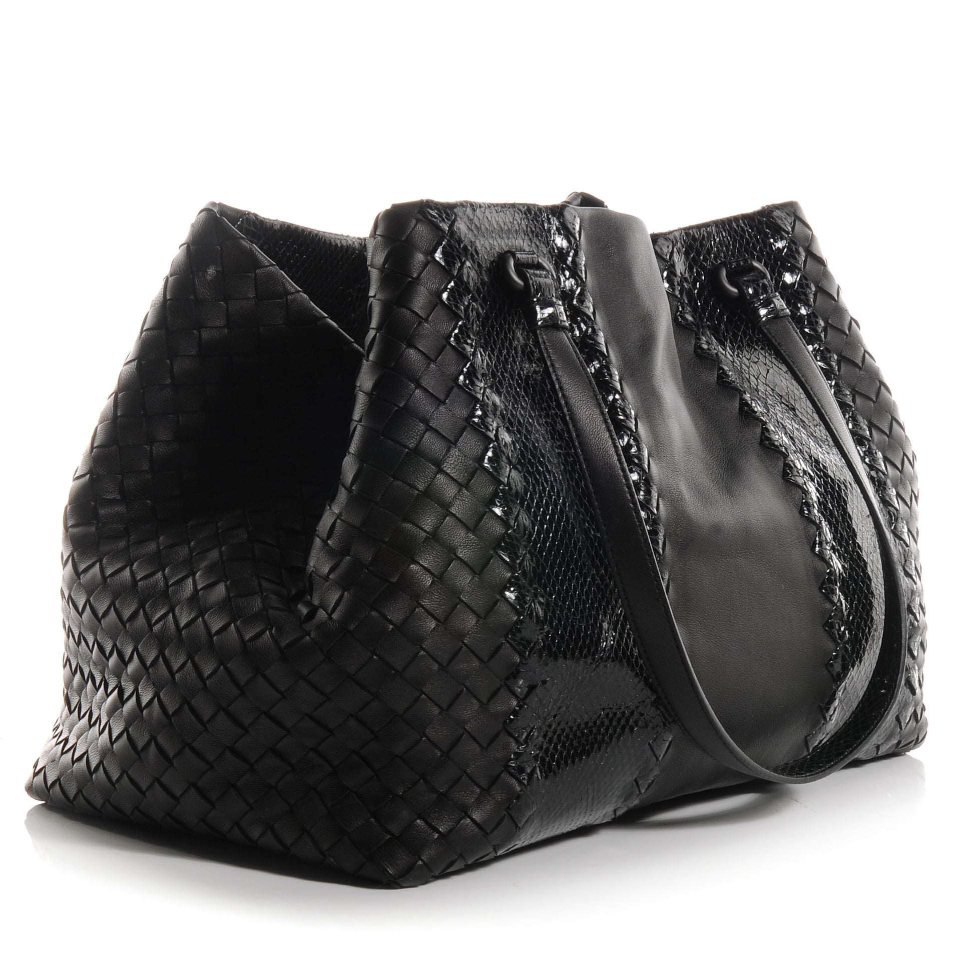 Balenciaga BOTTEGA VENETA Intrecciato Nappa Ayers Snakeskin Tote Tourmaline Black 3 of 8
