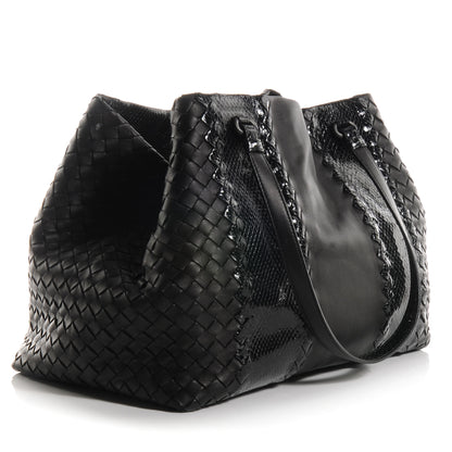 Balenciaga BOTTEGA VENETA Intrecciato Nappa Ayers Snakeskin Tote Tourmaline Black 3 of 8