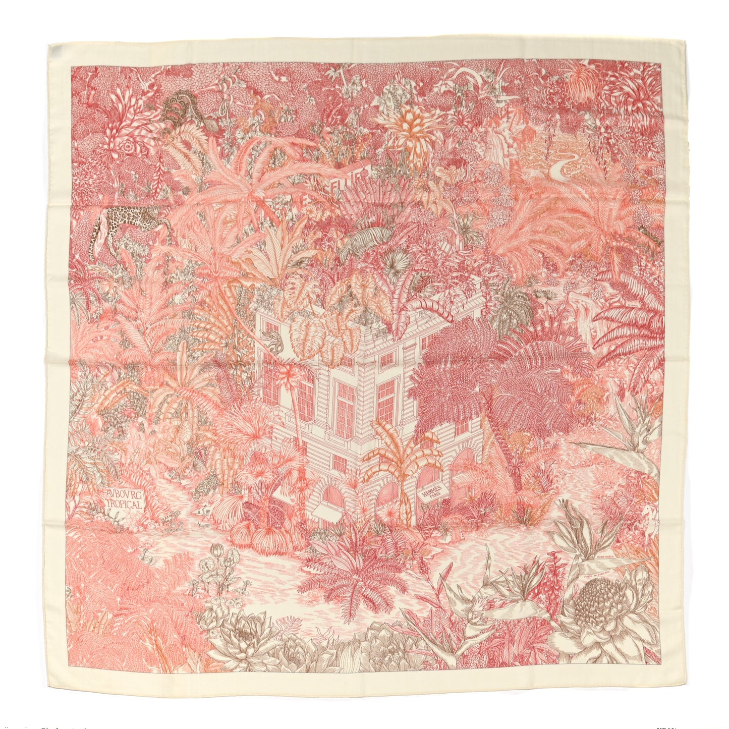 Cashmere Silk Faubourg Tropical Shawl 140 White Rouge Corail