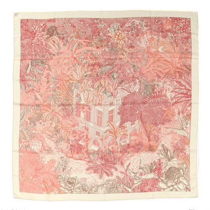 Hermes Cashmere Silk Faubourg Tropical Shawl 140 White Rouge Corail 1 of 4