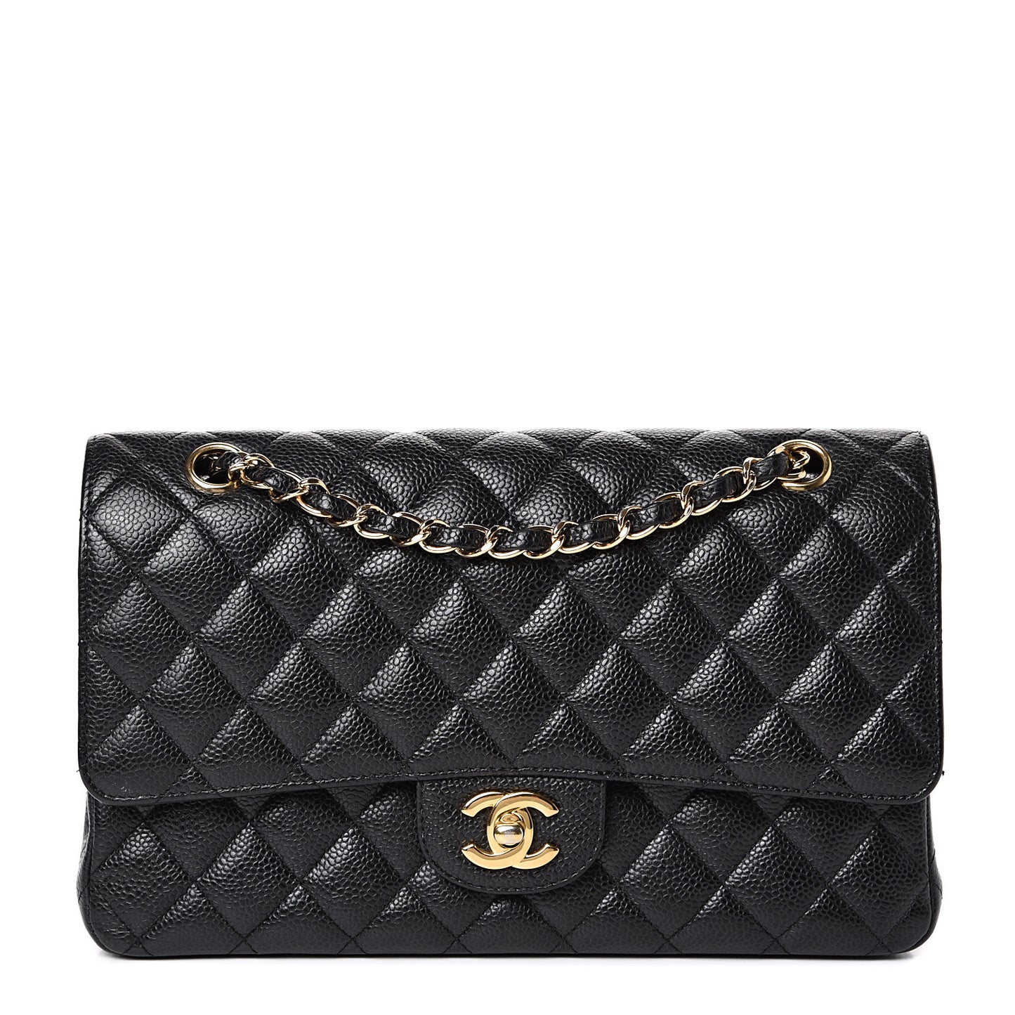 Caviar Quilted Medium Double Flap Black