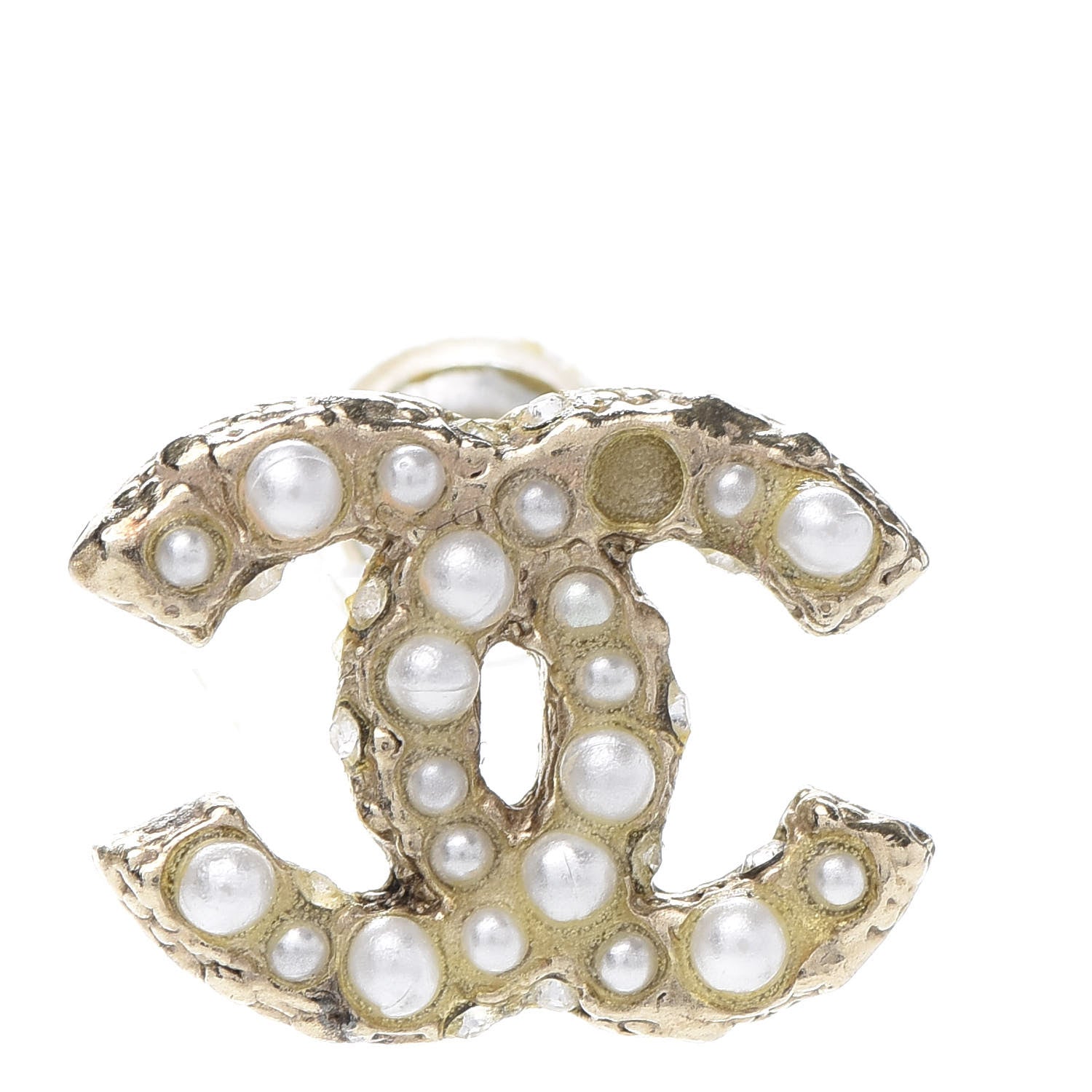 Chanel Pearl Crystal CC Stud Earrings Gold 5 of 6
